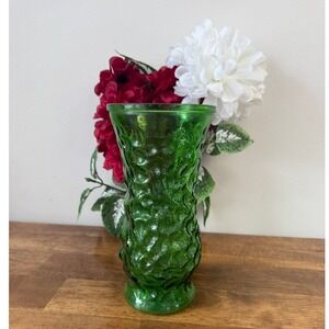 Vintage Hoosier Glass Emerald Green Textured Vase Mid Century‎ Modern Art Glass
